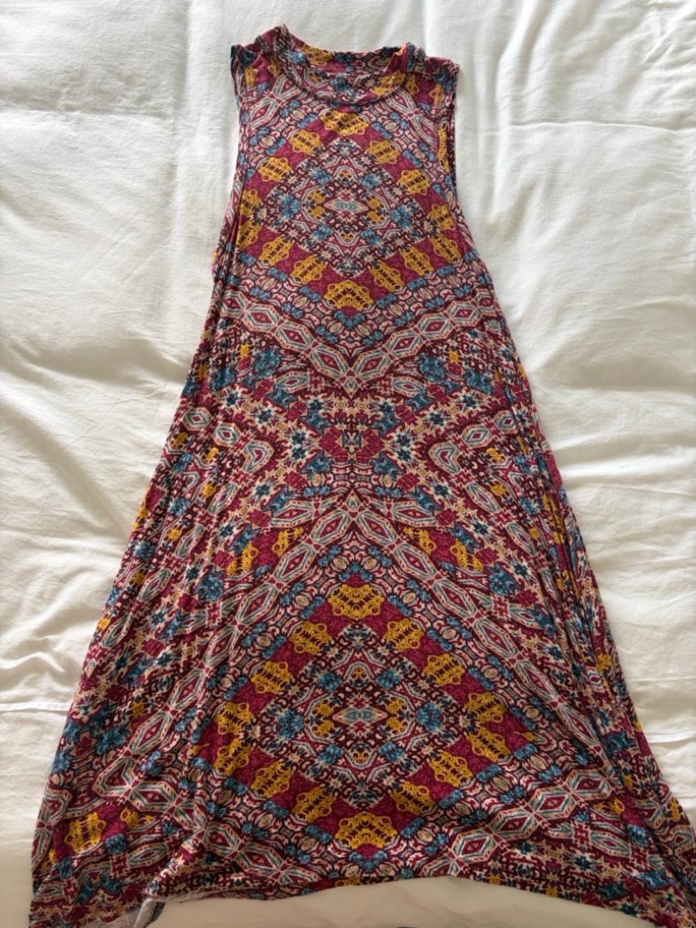 Anthropologie Sleeveless  Dress in Burgundy, Mustard and Teal